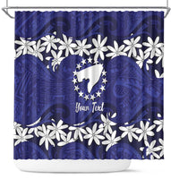 Personalised Cook Islands Pukapuka Shower Curtain Tiare Maori Polynesian Waves Tattoo LT14 Blue - Polynesian Pride