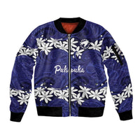 Personalised Cook Islands Pukapuka Sleeve Zip Bomber Jacket Tiare Maori Polynesian Waves Tattoo LT14 Unisex Blue - Polynesian Pride