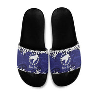 Personalised Cook Islands Pukapuka Slide Sandals Tiare Maori Polynesian Waves Tattoo LT14 Blue - Polynesian Pride
