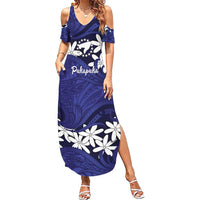 Personalised Cook Islands Pukapuka Summer Maxi Dress Tiare Maori Polynesian Waves Tattoo LT14 Women Blue - Polynesian Pride