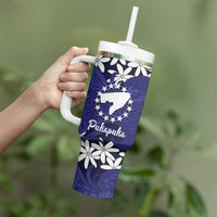 Personalised Cook Islands Pukapuka Tumbler With Handle Tiare Maori Polynesian Waves Tattoo LT14 - Polynesian Pride