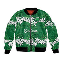Personalised Cook Islands Rarotonga Bomber Jacket Tiare Maori Polynesian Waves Tattoo LT14 Unisex Green - Polynesian Pride