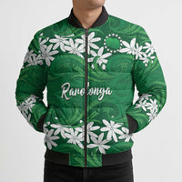 Personalised Cook Islands Rarotonga Bomber Puffer Jacket Tiare Maori Polynesian Waves Tattoo LT14 - Polynesian Pride
