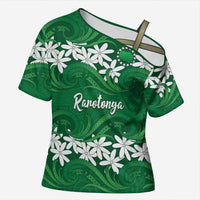 Personalised Cook Islands Rarotonga Cross Shoulder Shirt Tiare Maori Polynesian Waves Tattoo LT14 Female Green - Polynesian Pride