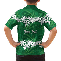 Personalised Cook Islands Rarotonga Family Matching Off The Shoulder Long Sleeve Dress and Hawaiian Shirt Tiare Maori Polynesian Waves Tattoo