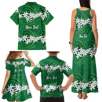 Personalised Cook Islands Rarotonga Family Matching Tank Maxi Dress and Hawaiian Shirt Tiare Maori Polynesian Waves Tattoo