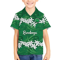 Personalised Cook Islands Rarotonga Kid Hawaiian Shirt Tiare Maori Polynesian Waves Tattoo LT14 Kid Green - Polynesian Pride