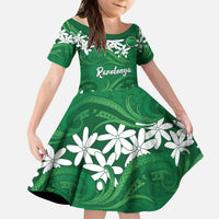 Personalised Cook Islands Rarotonga Kid Short Sleeve Dress Tiare Maori Polynesian Waves Tattoo LT14 KID Green - Polynesian Pride