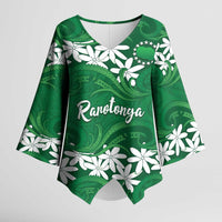Personalised Cook Islands Rarotonga Kimono Sleeve Blouse Tiare Maori Polynesian Waves Tattoo LT14 Female Green - Polynesian Pride