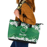 Personalised Cook Islands Rarotonga Leather Tote Bag Tiare Maori Polynesian Waves Tattoo LT14 Green - Polynesian Pride
