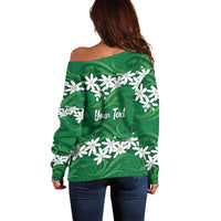 Personalised Cook Islands Rarotonga Off Shoulder Sweater Tiare Maori Polynesian Waves Tattoo LT14 - Polynesian Pride