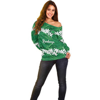Personalised Cook Islands Rarotonga Off Shoulder Sweater Tiare Maori Polynesian Waves Tattoo LT14 - Polynesian Pride