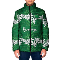 Personalised Cook Islands Rarotonga Padded Jacket Tiare Maori Polynesian Waves Tattoo LT14 Men Green - Polynesian Pride