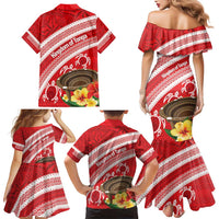 Kingdom Of Tonga Emancipation Day Family Matching Mermaid Dress and Hawaiian Shirt Tongan Ngatu With Kumete Red