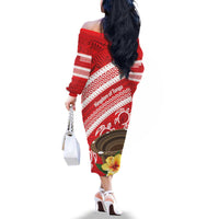 Kingdom Of Tonga Emancipation Day Family Matching Off The Shoulder Long Sleeve Dress and Hawaiian Shirt Tongan Ngatu With Kumete Red