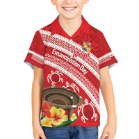 Kingdom Of Tonga Emancipation Day Family Matching Off Shoulder Short Dress and Hawaiian Shirt Tongan Ngatu With Kumete Red