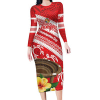 Kingdom Of Tonga Emancipation Day Long Sleeve Bodycon Dress Tongan Ngatu With Kumete Red