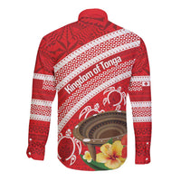 Kingdom Of Tonga Emancipation Day Long Sleeve Button Shirt Tongan Ngatu With Kumete Red LT14 - Polynesian Pride