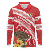 Kingdom Of Tonga Emancipation Day Long Sleeve Polo Shirt Tongan Ngatu With Kumete Red