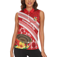 Kingdom Of Tonga Emancipation Day Women Sleeveless Polo Shirt Tongan Ngatu With Kumete Red