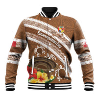 Kingdom Of Tonga Emancipation Day Baseball Jacket Tongan Ngatu With Kumete Brown LT14 Unisex Brown - Polynesian Pride