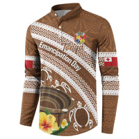 Kingdom Of Tonga Emancipation Day Button Sweatshirt Tongan Ngatu With Kumete Brown LT14 - Polynesian Pride