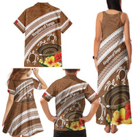 Kingdom Of Tonga Emancipation Day Family Matching Tank Maxi Dress and Hawaiian Shirt Tongan Ngatu With Kumete Brown
