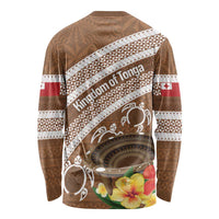 Kingdom Of Tonga Emancipation Day Long Sleeve Shirt Tongan Ngatu With Kumete Brown LT14 - Polynesian Pride