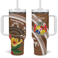 Kingdom Of Tonga Emancipation Day Tumbler With Handle Tongan Ngatu With Kumete Brown