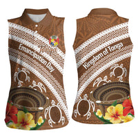 Kingdom Of Tonga Emancipation Day Women Sleeveless Polo Shirt Tongan Ngatu With Kumete Brown