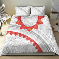 Tonga White Sunday Bedding Set Heilala Flowers Tongan Ngatu Pattern
