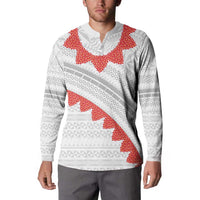 Tonga White Sunday Button Sweatshirt Heilala Flowers Tongan Ngatu Pattern