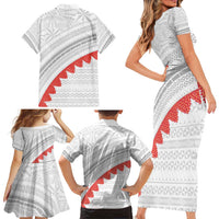 Tonga White Sunday Family Matching Short Sleeve Bodycon Dress and Hawaiian Shirt Heilala Flowers Tongan Ngatu Pattern