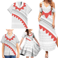 Tonga White Sunday Family Matching Summer Maxi Dress and Hawaiian Shirt Heilala Flowers Tongan Ngatu Pattern