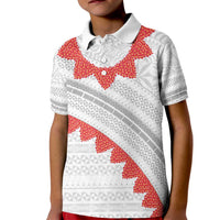 Tonga White Sunday Kid Polo Shirt Heilala Flowers Tongan Ngatu Pattern