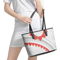 Tonga White Sunday Leather Tote Bag Heilala Flowers Tongan Ngatu Pattern