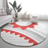 Tonga White Sunday Round Carpet Heilala Flowers Tongan Ngatu Pattern