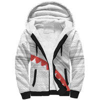 Tonga White Sunday Sherpa Hoodie Heilala Flowers Tongan Ngatu Pattern