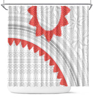 Tonga White Sunday Shower Curtain Heilala Flowers Tongan Ngatu Pattern