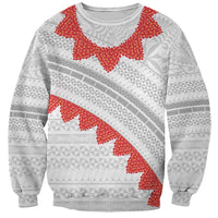 Tonga White Sunday Sweatshirt Heilala Flowers Tongan Ngatu Pattern