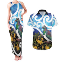 Kekeru New Zealand Matariki Couples Matching Tank Maxi Dress and Hawaiian Shirt Kukupa Kowhai Maori New Year Blue Version