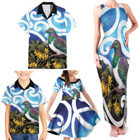 Kekeru New Zealand Matariki Family Matching Tank Maxi Dress and Hawaiian Shirt Kukupa Kowhai Maori New Year Blue Version