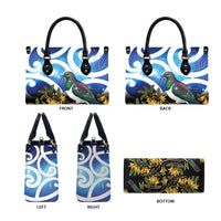 Kekeru New Zealand Matariki Leather Bag Kukupa Kowhai Maori New Year Blue Version LT14 - Polynesian Pride