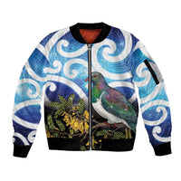 Kekeru New Zealand Matariki Sleeve Zip Bomber Jacket Kukupa Kowhai Maori New Year Blue Version LT14 Unisex Blue - Polynesian Pride