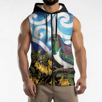 Kekeru New Zealand Matariki Sleeveless Zip Hoodie Kukupa Kowhai Maori New Year Blue Version