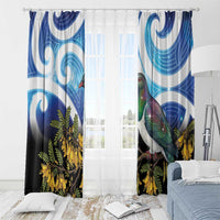 Kekeru New Zealand Matariki Window Curtain Kukupa Kowhai Maori New Year Blue Version LT14 - Polynesian Pride