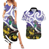 Kekeru New Zealand Matariki Couples Matching Summer Maxi Dress and Hawaiian Shirt Kukupa Kowhai Maori New Year Purple Version