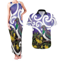 Kekeru New Zealand Matariki Couples Matching Tank Maxi Dress and Hawaiian Shirt Kukupa Kowhai Maori New Year Purple Version