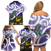 Kekeru New Zealand Matariki Family Matching Off Shoulder Short Dress and Hawaiian Shirt Kukupa Kowhai Maori New Year Purple Version