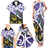 Kekeru New Zealand Matariki Family Matching Tank Maxi Dress and Hawaiian Shirt Kukupa Kowhai Maori New Year Purple Version